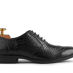 Men's Black Crocodile Leather Brogue Oxford Shoes