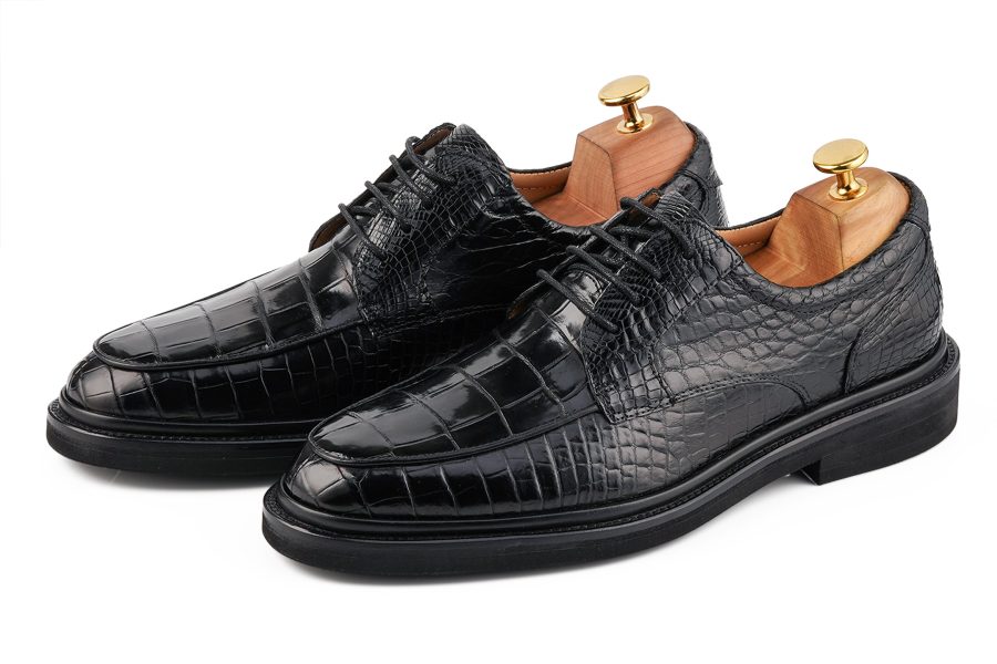 Black Exquisite Exotic premium leather lace-up shoes