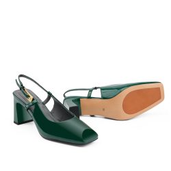 olive patent leather mules