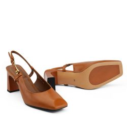 Velura Tan leather back-open mules