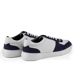 Stratos smooth white leather and blue suede sneakers