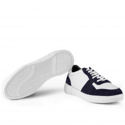 Stratos smooth white leather and blue suede sneakers