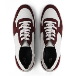Stratos Garnet smooth white leather and wine suede sneakers