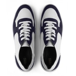 Stratos smooth white leather and blue suede sneakers