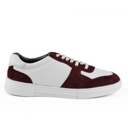 Stratos Garnet smooth white leather and wine suede sneakers