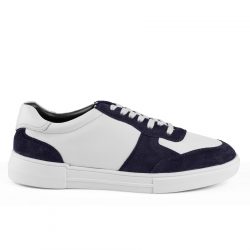 Stratos smooth white leather and blue suede sneakers