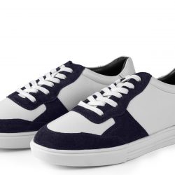 Stratos smooth white leather and blue suede sneakers