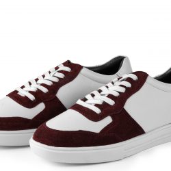 Stratos Garnet smooth white leather and wine suede sneakers
