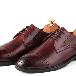 Brown leather derby shoe