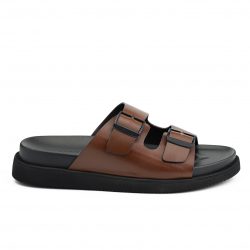straplux Coffee leather double monk strap slippers
