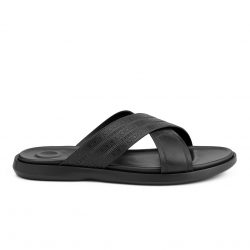 crossease noir Black leather cross-strap slippers