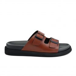 StrapLux brown leather double monk strap slippers