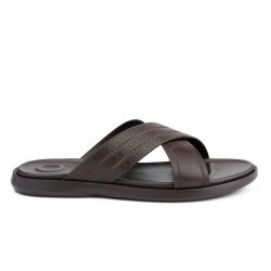 CrossEase brown leather cross-strap slippers