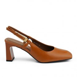 Velura Tan leather back-open mules