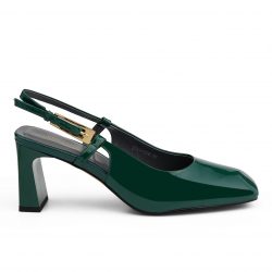 olive patent leather mules
