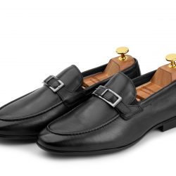Pinnor noir Black calf leather loafer shoes