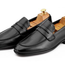 Velour black calf leather penny loafers