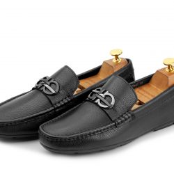 Glidemoor Noir Black deer leather driving loafers