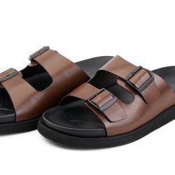 straplux Coffee leather double monk strap slippers