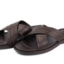 CrossEase brown leather cross-strap slippers