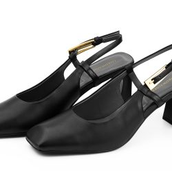 velura noir Black leather back-open mules