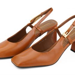 Velura Tan leather back-open mules