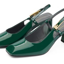olive patent leather mules