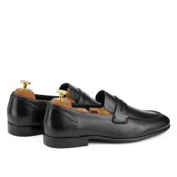 Velour black calf leather penny loafers