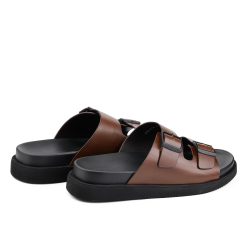 straplux Coffee leather double monk strap slippers