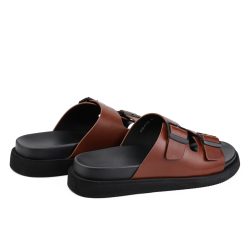 StrapLux brown leather double monk strap slippers