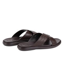 CrossEase brown leather cross-strap slippers