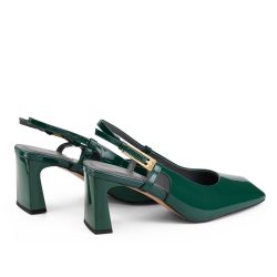olive patent leather mules