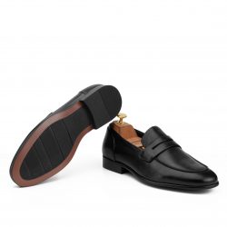 Velour black calf leather penny loafers