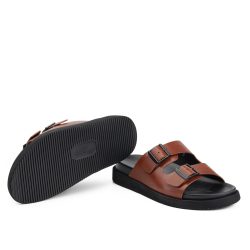 StrapLux brown leather double monk strap slippers