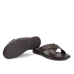 CrossEase brown leather cross-strap slippers