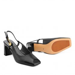 velura noir Black leather back-open mules