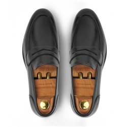 Velour black calf leather penny loafers