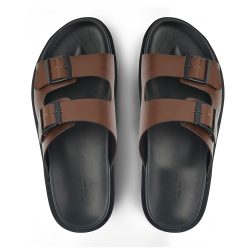 straplux Coffee leather double monk strap slippers