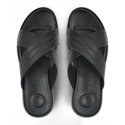 crossease noir Black leather cross-strap slippers