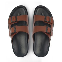 StrapLux brown leather double monk strap slippers