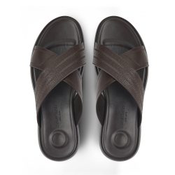 CrossEase brown leather cross-strap slippers