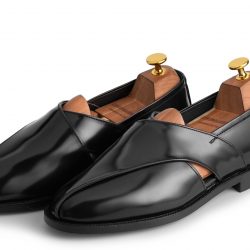 tradlustre Noir Black leather Peshawari shoes