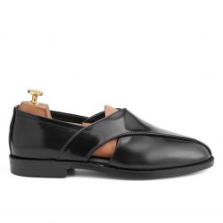 tradlustre Noir Black leather Peshawari shoes