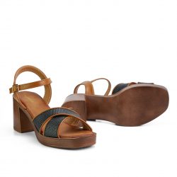 stridezon noir block heel sandals