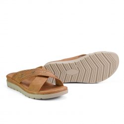 velvastep Camel faux leather slip-ons