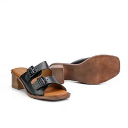 poise noir Black block heel sandals
