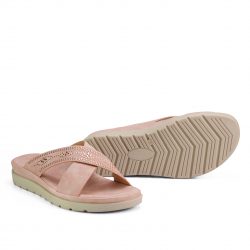 VelvaStep salmon pink faux leather slip-ons