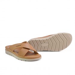 velvra Camel faux leather slip-ons