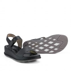 black faux leather sandals