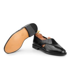 tradlustre Noir Black leather Peshawari shoes